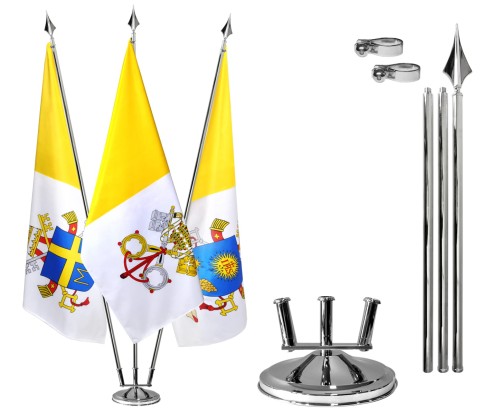 Stojak flagowy STRASBURG silver potrójny_flagi Watykan_JP II_Franciszek.jpg