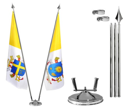 Stojak flagowy STRASBURG silver podwójny_flagi JP II_Franciszek.jpg